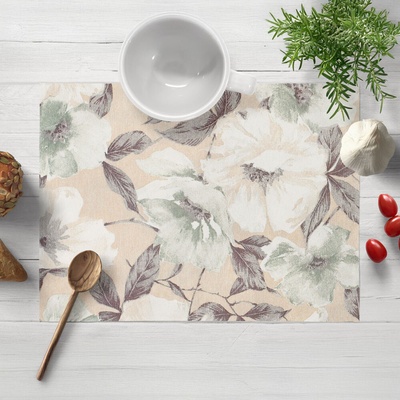 Biante Dekoračné prestieranie Porto PRT-012 Zeleno-biele kvety na béžovom 30x40cm