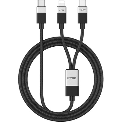 Bwoo BO-X306 2v1 USB-C 100W / iPhone Lightning 27W / USB-C PD, 1m, černý