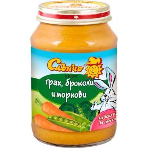 Слънчо Зеленчуково пюре Слънчо - Грах, броколи и моркови, 190 g (2484) - baby