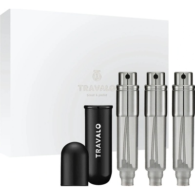 Travalo Classic HD Black plnitelný rozprašovač parfémů 3 x 5 ml + semišový váček dárková sada