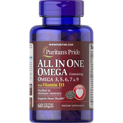 Puritan's Pride All In One Omega 3, 5, 6, 7, 9 with Vitamin D3, 60 Softgels