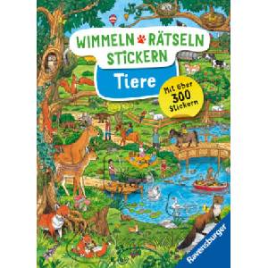 Ravensburger Wimmeln, Rätseln, Stickern: Tiere - Stickerbuch ab 4 Jahren, 13 Wimmelbilder, über 300 Sticker, Tiere | Caryad (2025)