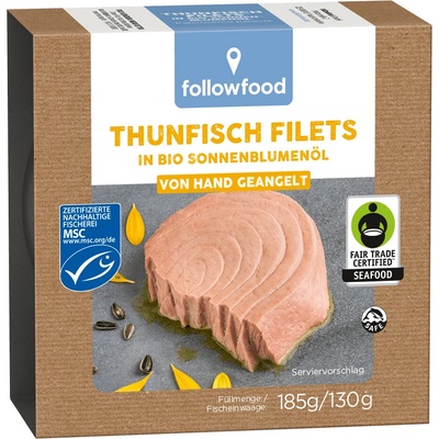 Followfood Filety tuňáka v bio slunečnicovém oleji 185 g