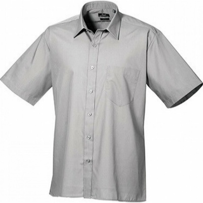 Premier Workwear pánská popelínová pracovní košile s krátkým rukávem PW202 stříbrná
