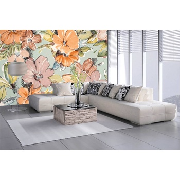 DIMEX ART s. r. o Самозалепваща се флизелинова фототапета ретро флорален плат 375 x 250 см