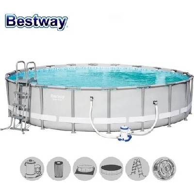 Bestway Басейн с мет. рамка с филтър, стълба, подложка, покривало и диспенсър, 610x122см, Bestway 56675 Power Steel (56675 Power Steel)