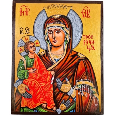 РЪЧНО РИСУВАНА ИКОНА СВЕТА БОГОРОДИЦА ТРОЕРУЧИЦА