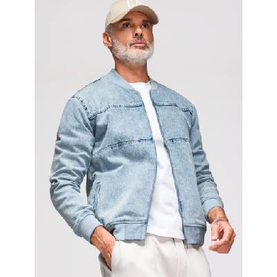 Ombre Clothing Мъжко яке бомбър от деним с ефект "stone wash" - светлосиньо V3 OM-JADJ-0163 Ombre Clothing Ombre Clothing | Siv | МЪЖЕ | S