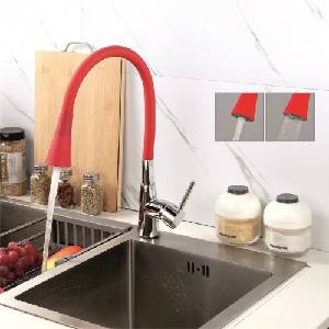 Inter Ceramic Смесител за кухня с изтеглящ маркуч Inter Ceramic Havana, гланциран хром - червен мат, с 2 функции (7108223 HAVANA RED)