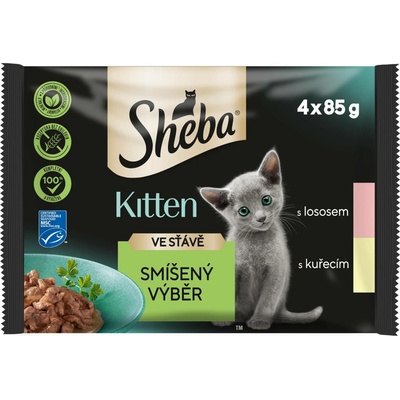 Sheba Kitten Výběr příchutí s lososem a kuřecím masem v omáčce 4 x 85 g