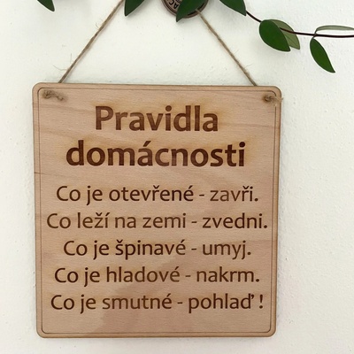Dekorace z Česka Cedulka Pravidla domácnosti