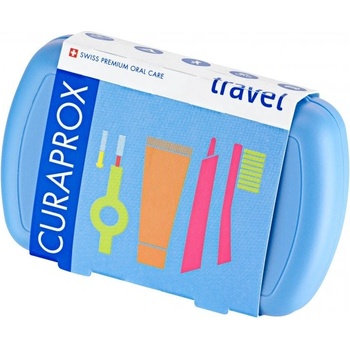 Curaprox Travel Set zubná kefka + CPS medzizubné kefky 2 ks + zubná pasta 10 ml darčeková sada, modrý