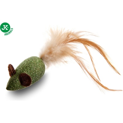 JK Animals myška s pírkem ze šanty kočičí 4,3 cm – Zboží Dáma