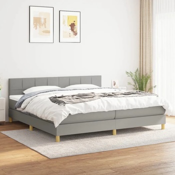 vidaXL Боксспринг легло с матрак, светлосиво, 200x200 см, плат (3140641)