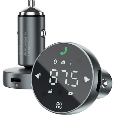 Proove Зарядно за кола с FM трансмитер Proove (FMSS30110003) - Тъчскрийн, Bluetooth 5.0, 30W - Сиво
