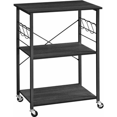 Kuchyňský vozík s 3 policemi a háčky černý 60x40x84 cm – Zboží Dáma