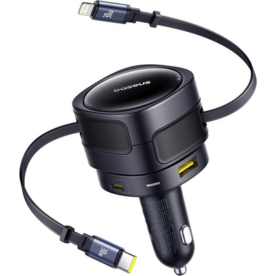 Baseus Enjoyment Max car charger with USB-C+Lightning cables and USB-A+USB-C ports 90W Black (C00035507121-02)