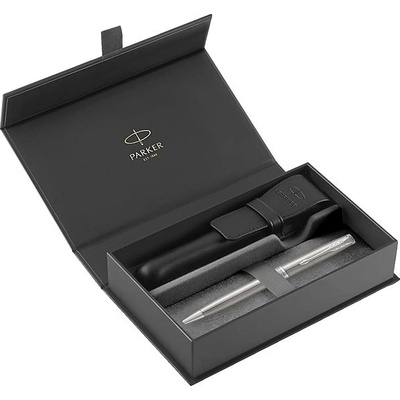 Parker 1502/5291515 Sonnet Stainless Steel CT sada dárková sada kuličkové tužky v kazetě s koženým pouzdrem – Zboží Živě