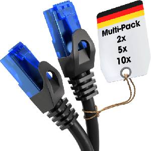 KabelDirekt network cable - Transmits maximum German fiber optic speed - Network, Ethernet cable, LAN & patch cable - 10x 5m - In 0.25-30m - Gigabit network, router/modem, RJ45 (black) - 2439