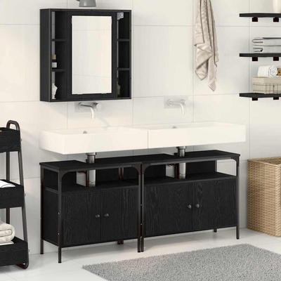 vidaXL Модулни единици за баня с рафт 3 pcs Черно Инженерно дърво (3334399)