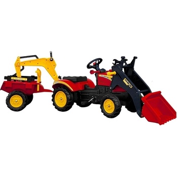 LEAN TOYS Veľký traktor s prívesom a lopatou + rýpadlo červený