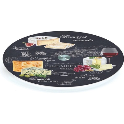 Otočný skleněný servírovací talíř černý Les Fromages v dárkovém balení 32cm Easy Life