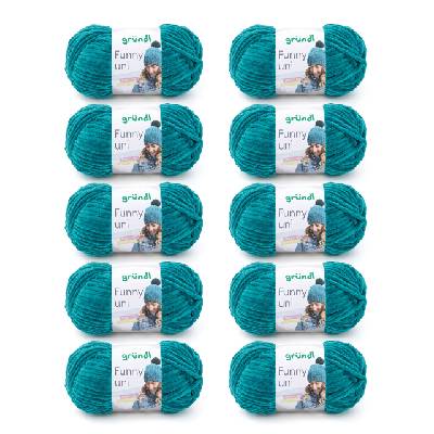 Wolle Funny uni - soft chenille wool for crocheting - cuddly and skin-friendly - 100% polyester - 10 balls 100 g / 120 m - needle size 5-6, petrol - 3442-18