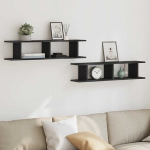 vidaXL Стенни рафтове, 2 бр, черен дъб, 90x18x20 см, инженерно дърво (862061)