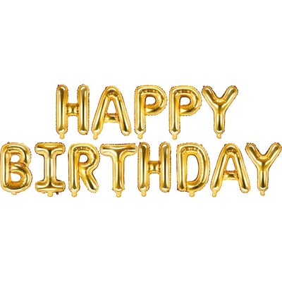 PartyDeco Fóliový balónkový nápis HAPPY BIRTHDAY ZLATÝ 340x35 cm