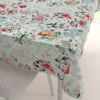 Biante bavlna obdĺžnikový obrus Sandra SA-415 Kvety na mintovom hexagóne 140x160 cm