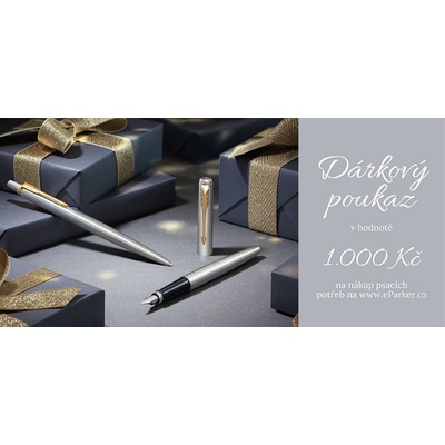 Parker 999/1000 Dárkový poukaz Parker v hodnotě 1 000 Kč elektronický poukaz na sortiment Parker, platnost 6 měsíců od zakoupení.