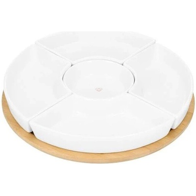 Homla Servírovací talíř FINCAN s bílými miskami a otočným podnosem 30 cm 984727