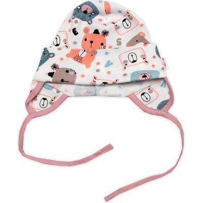 Baby Nellys Čiapočka na zaväzovanie bavlna Space Bear púdrová
