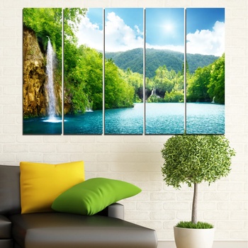 Vivid Home Картини пана Vivid Home от 5 части, Водопад, Канава, 160x100 см, 2-ра Форма №0224
