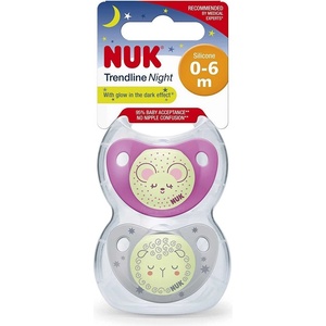 Nuk Силиконови залъгалки NUK - Trendline Night, Мишле и Овца с кутия за стерилизиране, 6-18 m, 2 броя (10736126_pink)