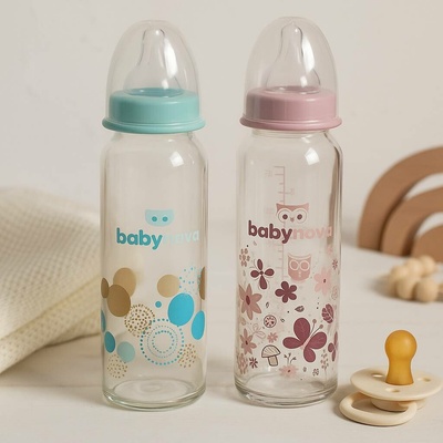 Baby Nova kojenecká skleněná láhev se standardním hrdlem růžová 240 ml