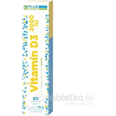 Plus Lekáreň Vitamín D3 2000 IU šumivé tabliety s príchuťou maliny 20 tabliet