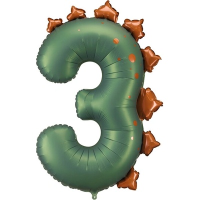 PartyDeco Balón Číslo 3 Dino 92 cm