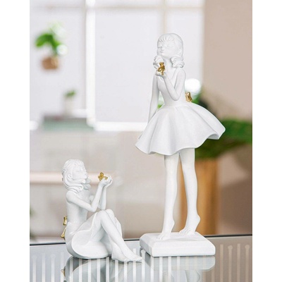 Dekorace figura děvčátko s žabkou bílá, 10,5x11x24 cm