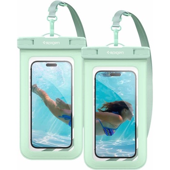 Image 1 of Spigen Aqua Shield A601 Universal Waterproof Case IPX8 2 Pack - 2 броя универсални водоустойчиви калъфи за смартфони до 7 инча (зелен)
