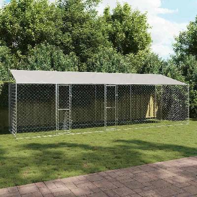 vidaXL Klec pro psy se střechou 800 x 200 x 256 cm ocel a PE stříbrná 9799.3368305