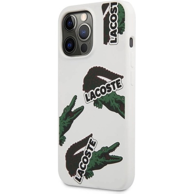 Lacoste Liquid Silicone Glossy Allover Pattern Case - дизайнерски силиконов калъф за iPhone 13 Pro (бял)