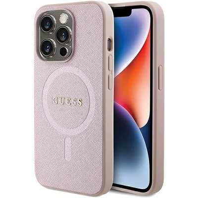 GUESS Кейс Guess Saffiano MagSafe за iPhone 15 Pro, розов (3666339156206)