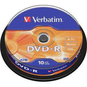Verbatim DVD-R AZO 4.7GB 16X МАТОВА СРЕБРИСТА ПОВЪРХНОСТ (10 ОПАКОВКИ) (43523)