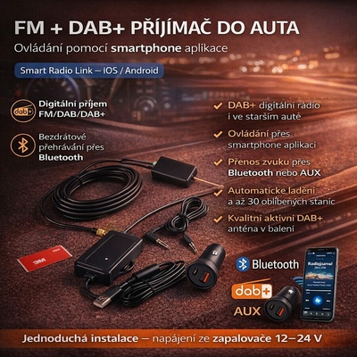 FM + DAB přijímač do auta - smartphone APP (ovládaný chytrým telefonem)