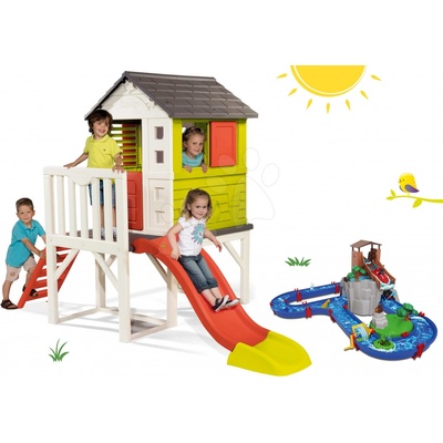 Smoby Set dětský domeček na pilířích Pilings House s 1,5 m skluzavkou a vodní dráha Adventure Land dobrodružství pod vodopádem
