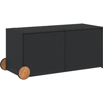 Градинска кутия за съхранение с колела черна 283 л полиратан