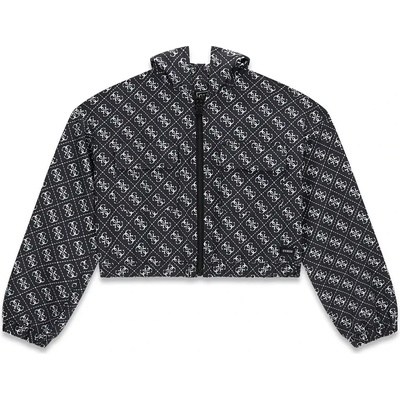 GUESS Късо широко яке ветровка за момиче в черно с контрастни лога Guess