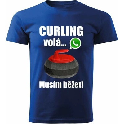 dětské tričko curling volá musím běžet modré