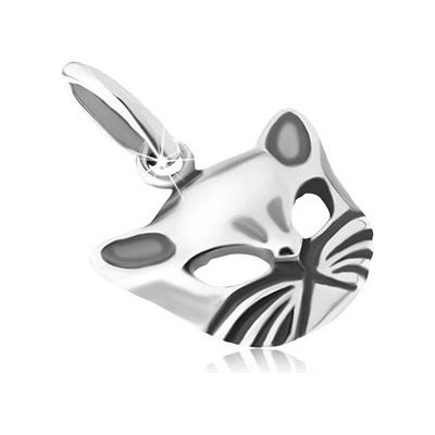Šperky eshop Lesklý přívěsek s patinou vypouklá tvář kočky stříbro 925 SP11.27